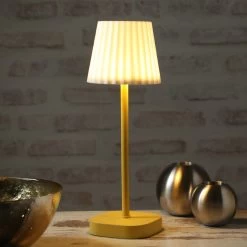 LED Garten Tischlampe - Weißer Lampenschirm - 2 Helligkeitsstufen - H: 34cm - USB - Für Außen - Gelb