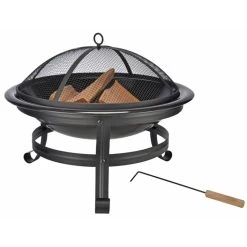 Feuerstelle Mit Funkenschutzhaube - 55cm Feuerschale - Stahl - Inkl. Schürhaken