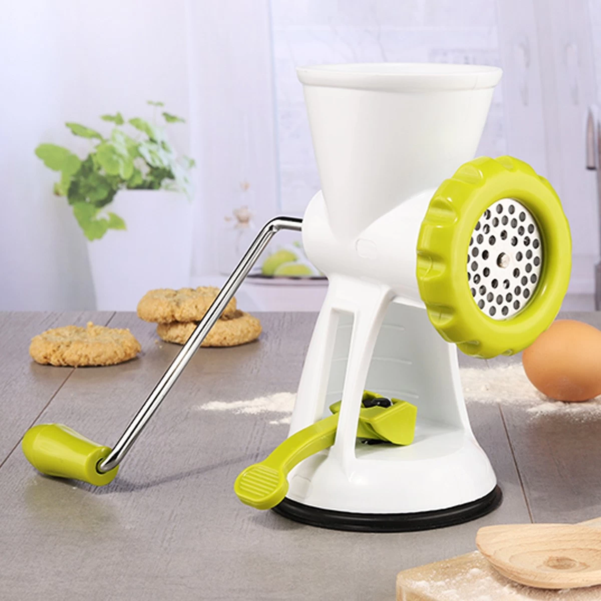 Fleischwolf Kunststoff Mit Standsicherem Saugfuß - 2 Lochaufsätze + Wurstaufsatz + Spiritzgebäck 2 Fleischwolf Kunststoff Mit Standsicherem Saugfuß - 2 Lochaufsätze + Wurstaufsatz + Spiritzgebäck – Bild 2