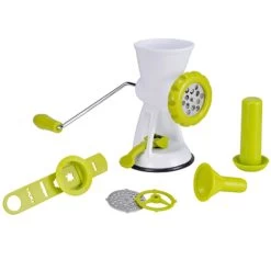 Fleischwolf Kunststoff Mit Standsicherem Saugfuß - 2 Lochaufsätze + Wurstaufsatz + Spiritzgebäck