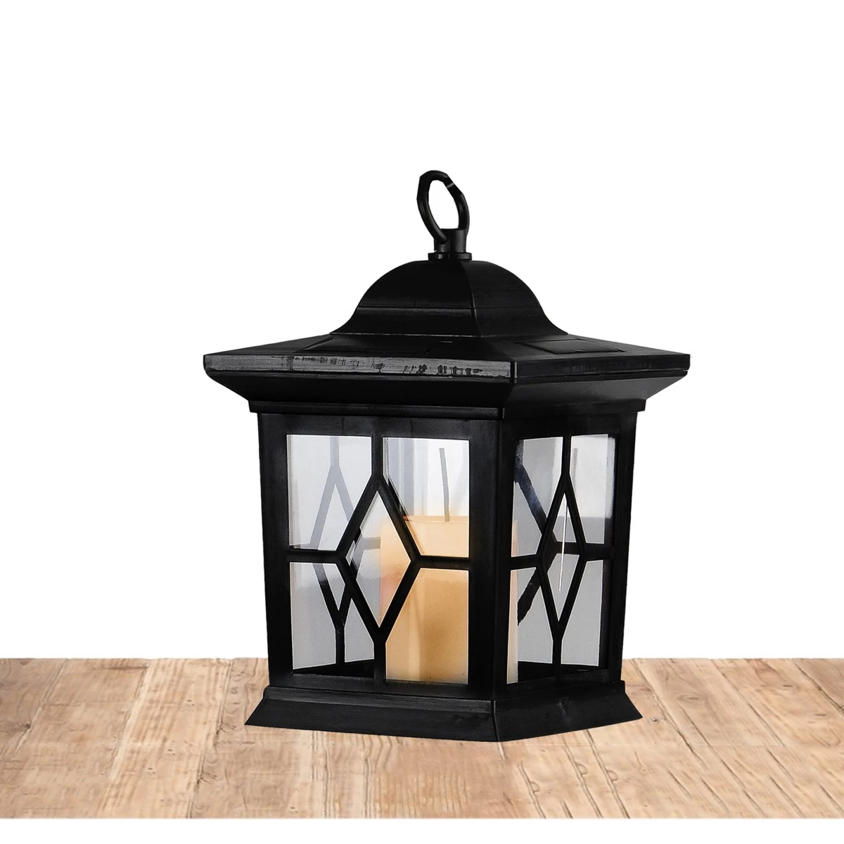 LED Solar Laterne Mit Kerze - 3in1 - Flackernde LED - Lichtsensor - H: 50cm - Schwarz 4 LED Solar Laterne Mit Kerze - 3in1 - Flackernde LED - Lichtsensor - H: 50cm - Schwarz – Bild 4