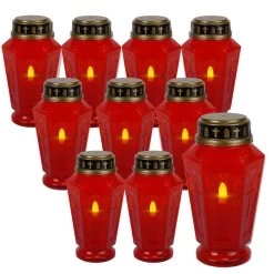 LED Grablicht Serene - Grabkerze - Warmweiße LED - H: 15,5cm - 1000h Leuchtdauer - Rot/gold - 10St.