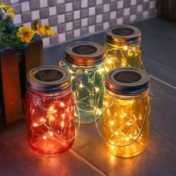 LED Solar Gläser - Windlichter - LED Drahtlichterkette - Lichtsensor - Aufhänger - H: 14cm - 4er Set -Abenteuer Verkauf 190A6430VICC4OZFXJbBM 1280x1280