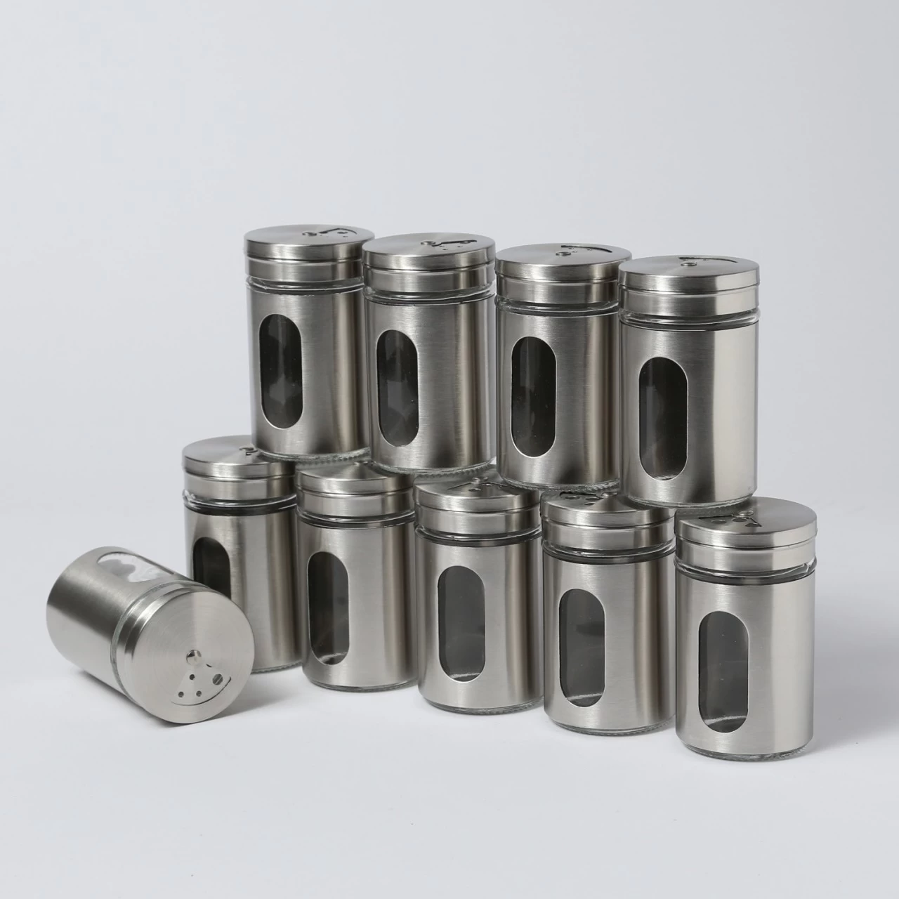 Gewürzstreuer - Edelstahl - Sichtfenster - 3 Streumöglichkeiten - D: 5cm - H: 8cm - 10er Set 4 Gewürzstreuer - Edelstahl - Sichtfenster - 3 Streumöglichkeiten - D: 5cm - H: 8cm - 10er Set – Bild 4