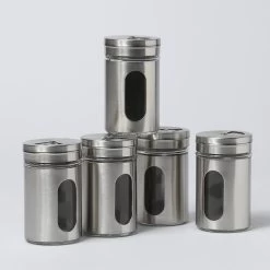 Gewürzstreuer - Edelstahl - Sichtfenster - 3 Streumöglichkeiten - D: 5cm - H: 8cm - 5er Set -Abenteuer Verkauf 190A6818AyoYkjqnmw7YH 1280x1280
