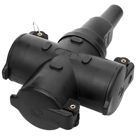 Vollgummi 3-wege Kupplung Mit Deckeln - Schutzkontakte - PROFI 1 Vollgummi 3-wege Kupplung Mit Deckeln - Schutzkontakte - PROFI