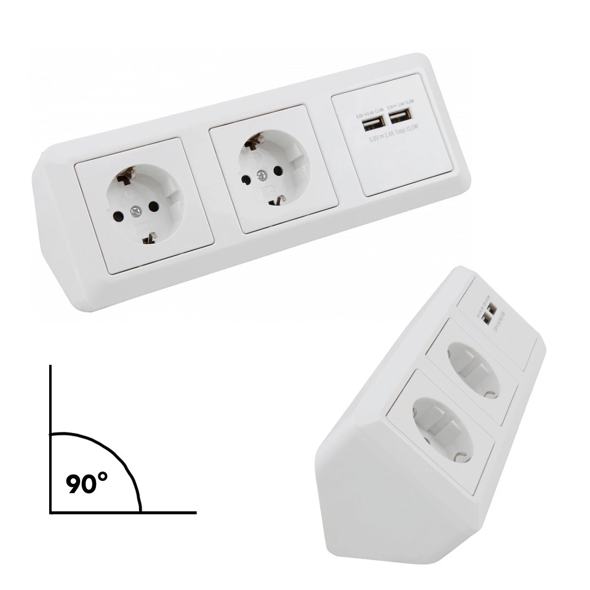 Steckdosenblock 2fach + 2x USB, Winkelmontage - Ideal Für Küche, Werkstatt Und Büro 1 Steckdosenblock 2fach + 2x USB, Winkelmontage - Ideal Für Küche, Werkstatt Und Büro