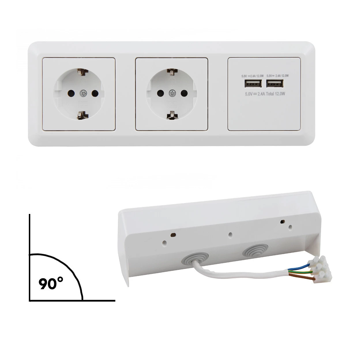 Steckdosenblock 2fach + 2x USB, Winkelmontage - Ideal Für Küche, Werkstatt Und Büro 3 Steckdosenblock 2fach + 2x USB, Winkelmontage - Ideal Für Küche, Werkstatt Und Büro – Bild 3