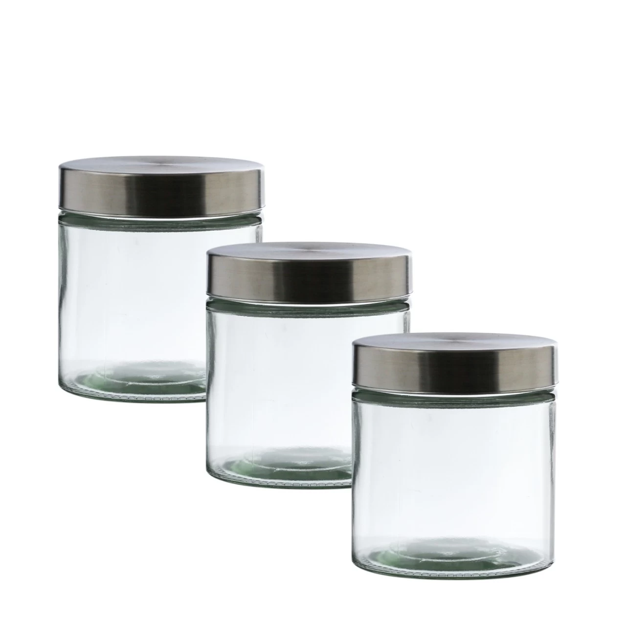 Vorratsdose S - Glas Mit Edelstahldeckel - 0,85 Liter - D: 11cm - H: 12cm - 3er Set 1 Vorratsdose S - Glas Mit Edelstahldeckel - 0,85 Liter - D: 11cm - H: 12cm - 3er Set
