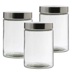 Vorratsdose M - Glas Mit Edelstahldeckel - 1,25 Liter - D: 11cm - H: 17cm - 3er Set