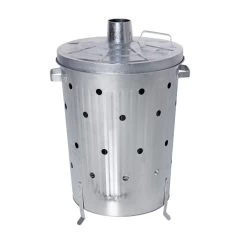 Verbrennungstonne Verzinkt - 75 Liter - D: 44cm - H: 71,5cm - Deckel, Griffe Und Füße