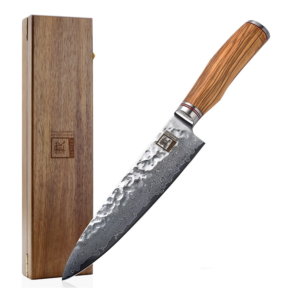 ZAYIKO Damastmesser "Olive Chefmesser" - 20cm Klinge - Griff: Olivenholz - VG-10 Stahlkern 1 ZAYIKO Damastmesser "Olive Chefmesser" - 20cm Klinge - Griff: Olivenholz - VG-10 Stahlkern
