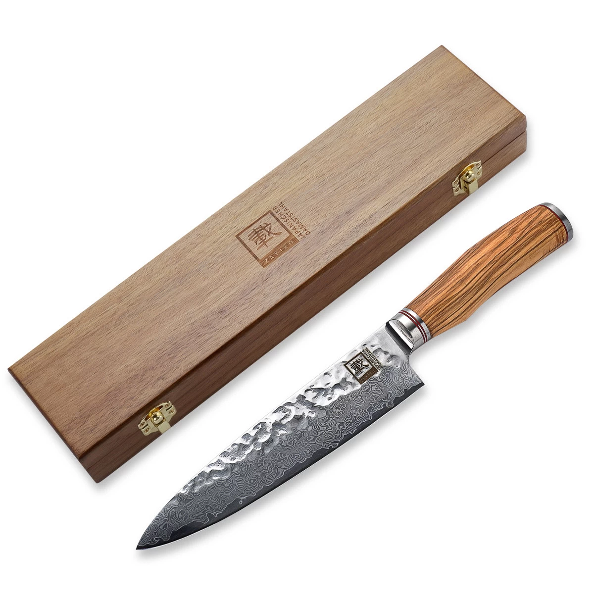 ZAYIKO Damastmesser "Olive Chefmesser" - 20cm Klinge - Griff: Olivenholz - VG-10 Stahlkern 2 ZAYIKO Damastmesser "Olive Chefmesser" - 20cm Klinge - Griff: Olivenholz - VG-10 Stahlkern – Bild 2