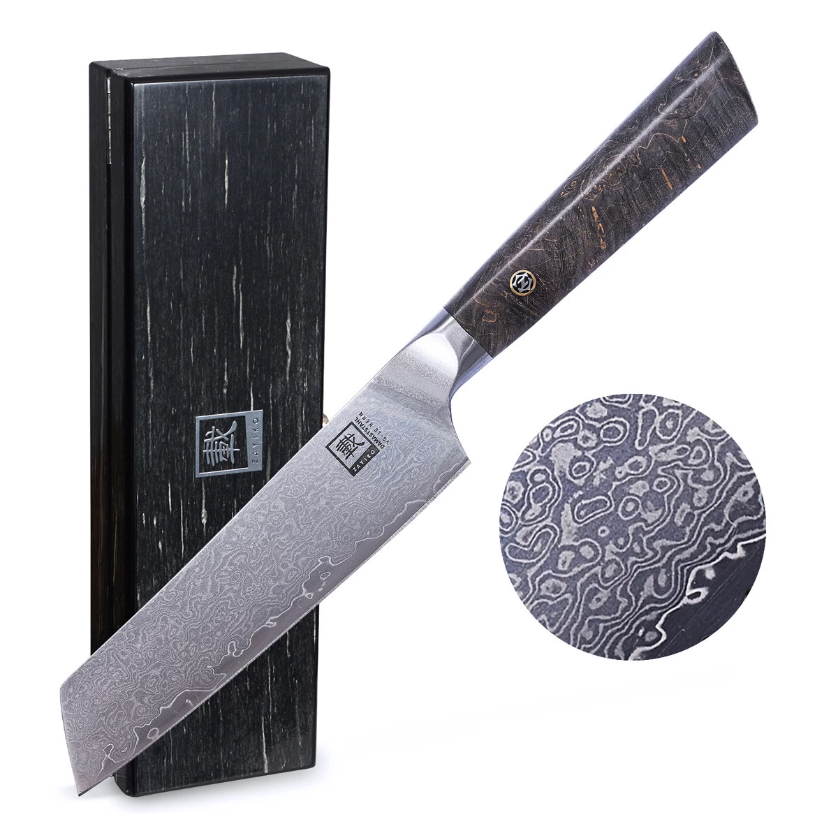 ZAYIKO Damastmesser DAITO PROFI LINE "kleines Santokumesser" - Ahornholz - VG-10 Stahlkern 1 ZAYIKO Damastmesser DAITO PROFI LINE "kleines Santokumesser" - Ahornholz - VG-10 Stahlkern