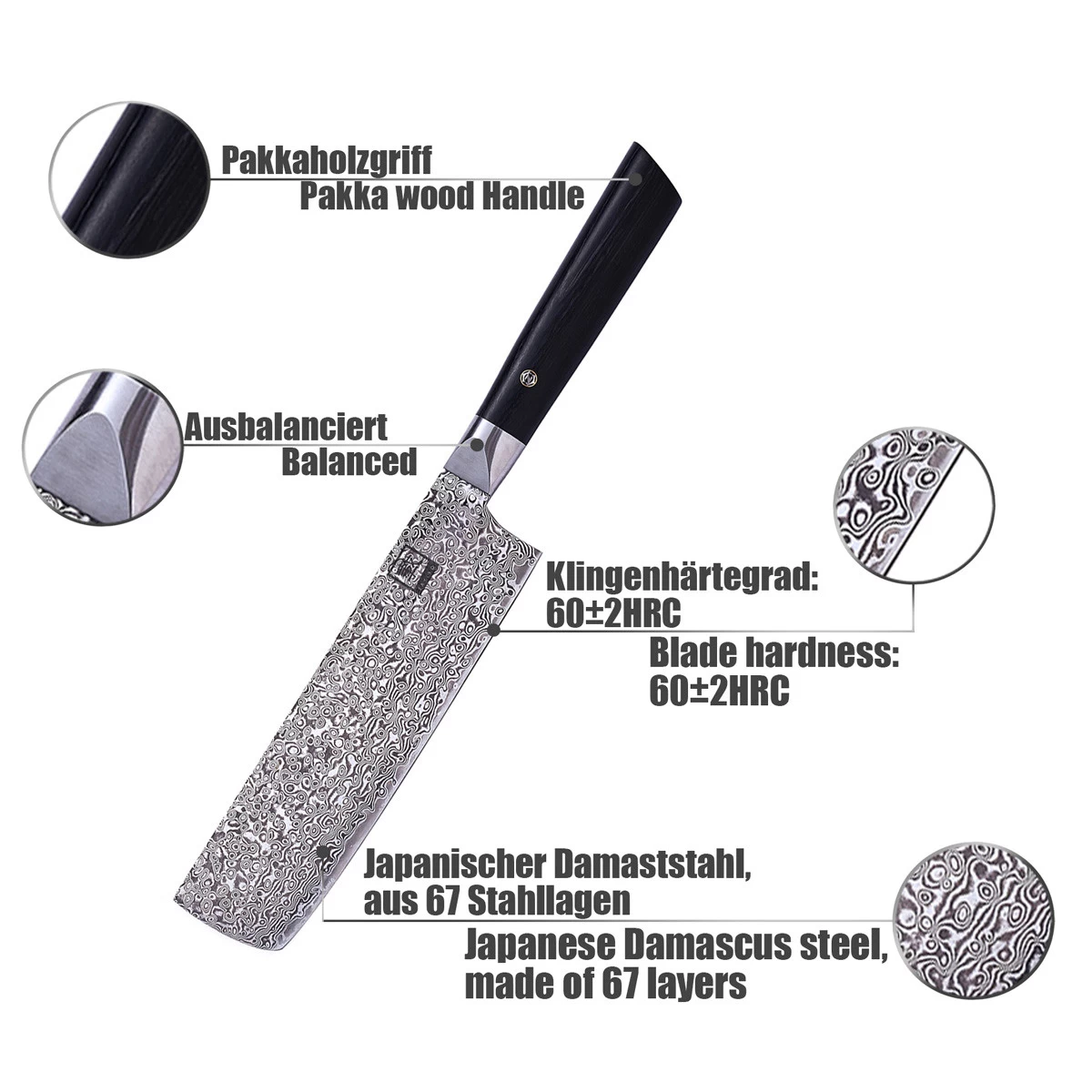 ZAYIKO Damastmesser BLACK EDITION "Nakirimesser" - Pakkaholz - VG-10 Stahlkern 3 ZAYIKO Damastmesser BLACK EDITION "Nakirimesser" - Pakkaholz - VG-10 Stahlkern – Bild 3
