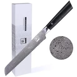 ZAYIKO Damastmesser BLACK EDITION "Brotmesser" - Pakkaholz - VG-10 Stahlkern