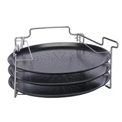 Pizzabackset Mit Backofen-Aufsteller Und 3 Backformen - Pizzabackformen Aus Karbon-Stahl - 4tlg.