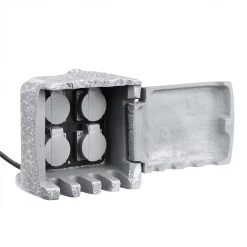 Garten Steckdosenverteiler- Steinoptik - 4fach - IP44 - 1,5m Zuleitung - 16A - Grau