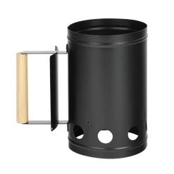 Anzündkamin Metall Für Kohle Und Briketts - Kohlestarter - D: 17cm, H: 27cm - Holzgriff