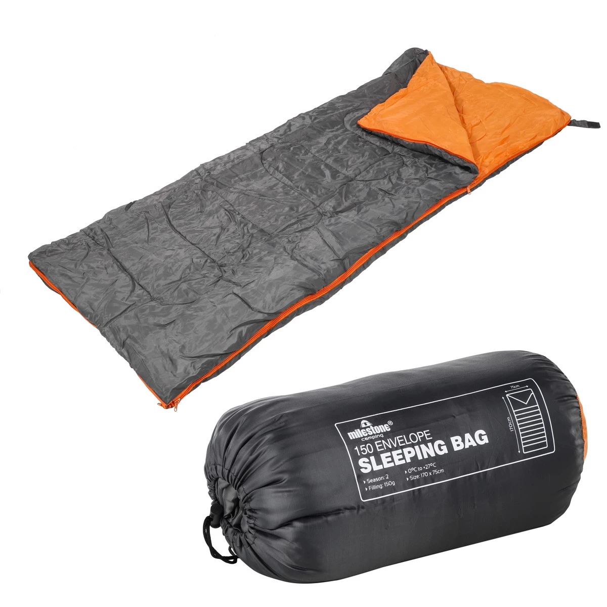 HI Schlafsack - 2 Wege Reißverschluss - L: 170cm - Inkl. Tragetasche - Anthrazit/Orange 2 HI Schlafsack - 2 Wege Reißverschluss - L: 170cm - Inkl. Tragetasche - Anthrazit/Orange – Bild 2