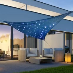 Solar Sonnensegel STERNENHIMMEL - Kaltweiße LED - 3,6 X 3,6 X 3,6m - UV 50 - Dreieck - Blau, Schwarz