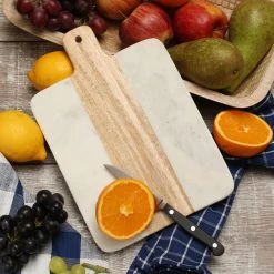 Schneidebrett - Vesperbrett - Mangoholz Und Marmor - Aufhängung - L: 30cm - Weiß, Braun