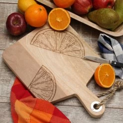 Schneidebrett - Vesperbrett - Zitronenmotiv Scheibe - Mangoholz - Kordel - L: 38cm - Natur