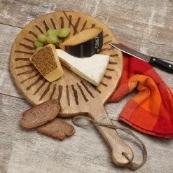 Schneidebrett SONNE - Servierbrett - Rund - Mangoholz - Mit Griff - L: 46cm - Natur