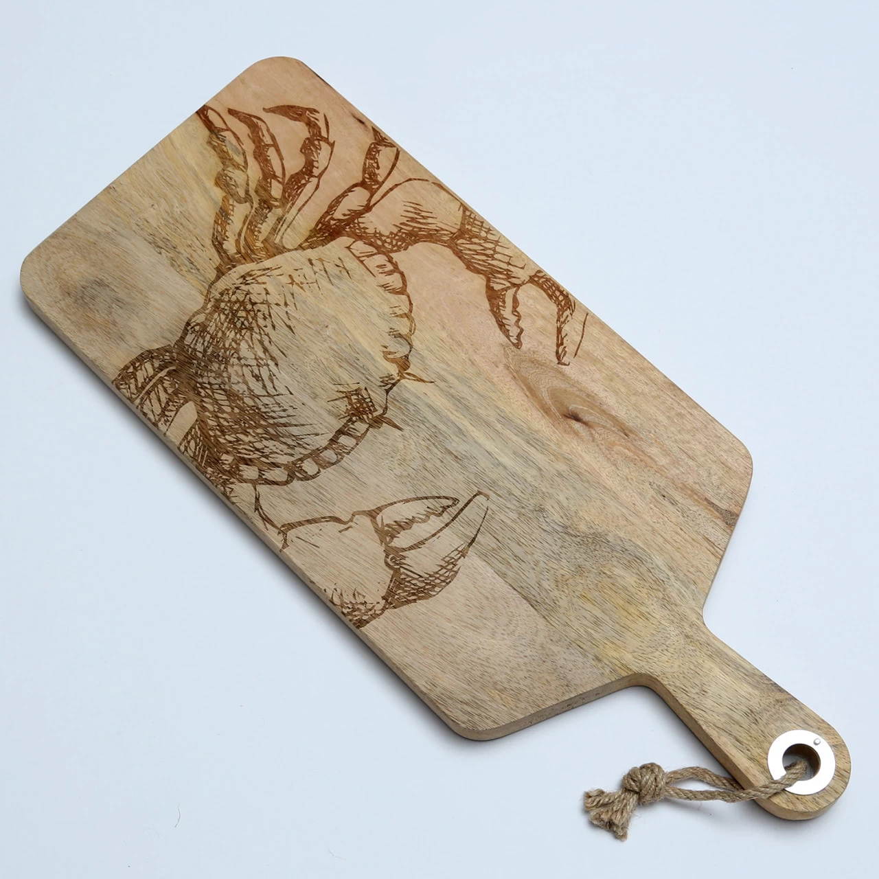 Schneidebrett - Vesperbrett - Krebsmotiv - Mangoholz - Kordel - L: 58cm - Natur 2 Schneidebrett - Vesperbrett - Krebsmotiv - Mangoholz - Kordel - L: 58cm - Natur – Bild 2