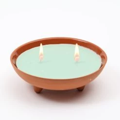 Duftkerze CITRONELLA - Echtwachs In Tonschale - 2 Dochte - Outdoorkerze - Grün