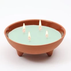 Duftkerze CITRONELLA - Echtwachs In Tonschale - 4 Dochte - Outdoorkerze - Grün