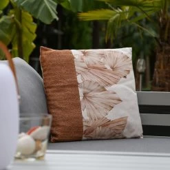 Garten Kissen - Blätter - Polyester - Wasserabweisend - L: 44cm - Außen - Beige, Rosa, Braun