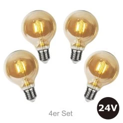 4er Set - 24V Leuchtmittel - 8cm - Amber - 28lm - 2500K - E27 Sockel - Niedervoltleuchtmittel