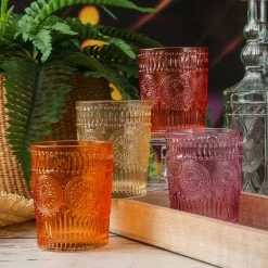 Trinkgläser Vintage Mit Blumenmuster - Glas - 280ml - H: 10cm - Bohostil - Orange - 4er Set -Abenteuer Verkauf 6484 6485 6486 6487 trinkglas becher lebensmittelecht glas 345ml mit muster orange rot lila gelb 2APjub32CLTKwQ 1280x1280