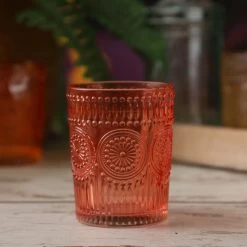 Trinkgläser Vintage Mit Blumenmuster - Glas - 280ml - H: 10cm - Bohostil - Rot/rosa - 4er Set -Abenteuer Verkauf 6485 trinkglas becher lebensmittelecht glas 345ml mit muster rot 25e2xEM6cOQHvm 1280x1280