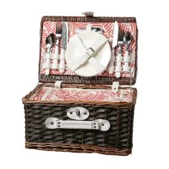 Picknickkorb LIA - Für 4 Personen - Inkl. Kühlfach - Leichtes Geschirr - Braun