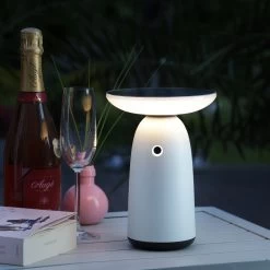 LED Solar Garten Tischleuchte - 3 Helligkeitsstufen - H: 22cm - Lichtsensor - Für Außen - Weiß