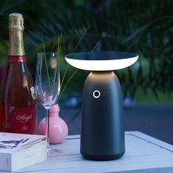 LED Solar Garten Tischleuchte - 3 Helligkeitsstufen - H: 22cm - Lichtsensor - Für Außen - Grau