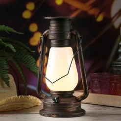 LED Solar Sturmlaterne - Kunststoff - Warmweiße LED - Dimmbar - H: 30cm - Lichtsensor - Bronze