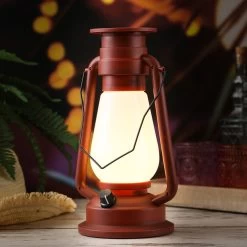 LED Solar Sturmlaterne - Kunststoff - Warmweiße LED - Dimmbar - H: 30cm - Lichtsensor - Braun