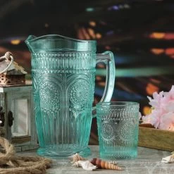 Trinkgläser Vintage Mit Blumenmuster - Glas - 280ml - H: 10cm - Bohostil - Blau - 4er Set -Abenteuer Verkauf 7872 11504 karaffe waserglas bobo vintage muster kanne reliefmuster blau 1wAyP5WE9mgNGl 1280x1280