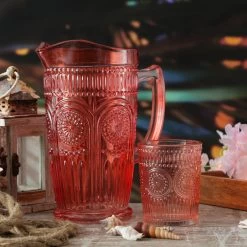 Trinkgläser Vintage Mit Blumenmuster - Glas - 280ml - H: 10cm - Bohostil - Rot - 4er Set -Abenteuer Verkauf 7875 29735 karaffe waserglas bobo vintage muster kanne reliefmuster rot 1T4g0Q39mj57m2 1280x1280