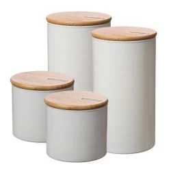 Vorratsdose S Und L - Vorratsglas Mit Bambusdeckel - 1,5/0,7 Liter - 2xS - 2xL - Weiß - 4er Set