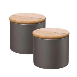 Vorratsdose S - Vorratsglas Mit Bambusdeckel - 0,7 Liter - D: 11cm - H: 10cm - Grau - 2 Stk.