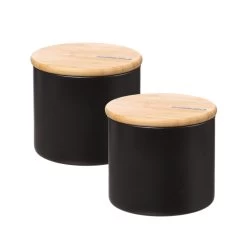 Vorratsdose S - Vorratsglas Mit Bambusdeckel - 0,7 Liter - D: 11cm - H: 10cm - Schwarz - 2 Stk.