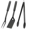 Grillbesteckset PURO Schwarz - Gabel, Spatel, Zange - Werkzeug Für BBQ Und Plancha - 3er Set