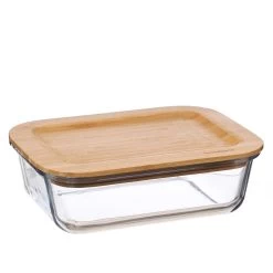 Frischhaltedose - Vorratsbehälter Mit Bambusdeckel - Borosilikatglas - Rechteckig - 1500ml