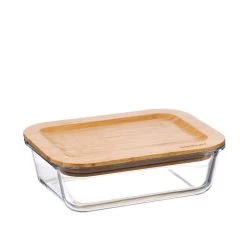 Frischhaltedose - Vorratsbehälter Mit Bambusdeckel - Borosilikatglas - Rechteckig - 1000ml