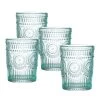 Trinkgläser Vintage Mit Blumenmuster - Glas - 280ml - H: 10cm - Bohostil - Blau - 4er Set