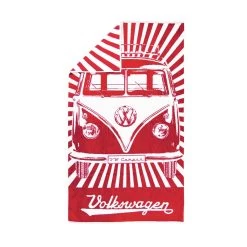 Strandtuch VW Bulli T1 Rot - 100% Baumwolle 420g/m² Jaquard Qualität - 190 X 90cm -Abenteuer Verkauf BUBT01 front corner high neu 1200 1280x1280